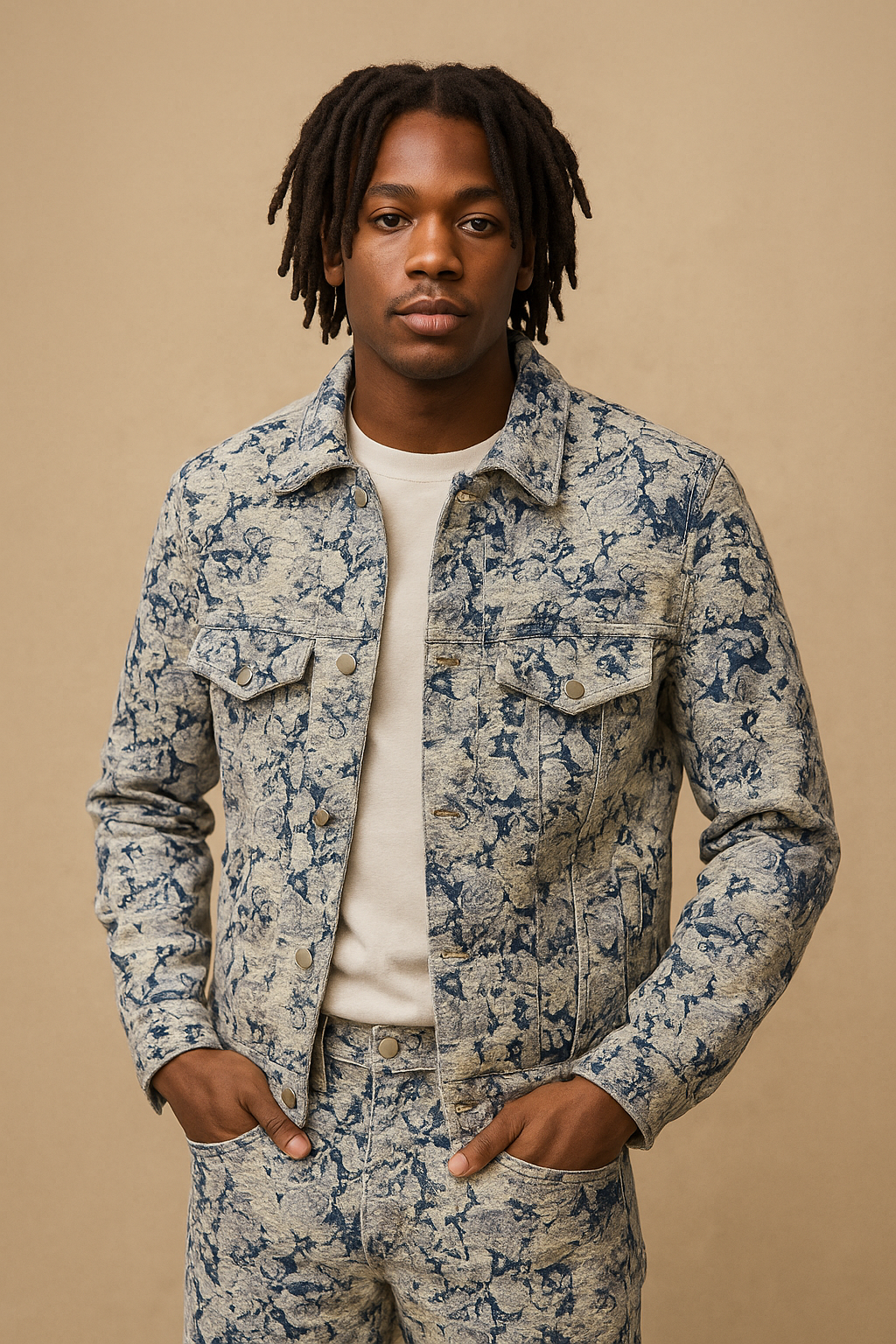 Spring new floral jacquard top ripped denim wash jacket for men and women couples loose fringe dark print jacket