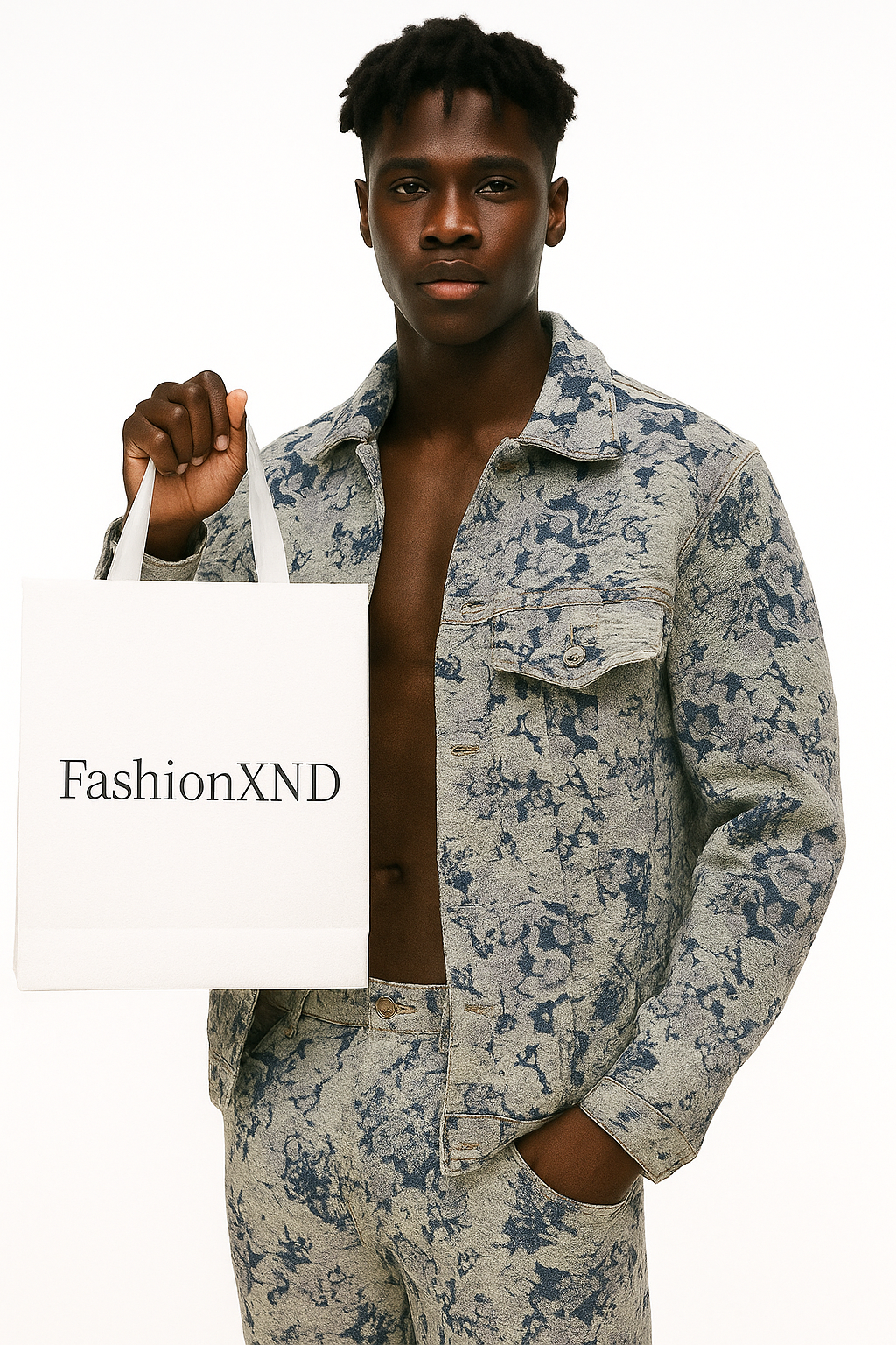 Spring new floral jacquard top ripped denim wash jacket for men and women couples loose fringe dark print jacket