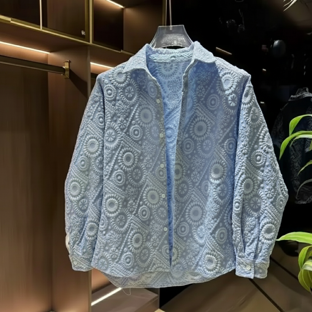 Fashion New Style Jacquard Shirt Jacket for Men Long-sleeved Casual and Versatile Loose Sunscreen