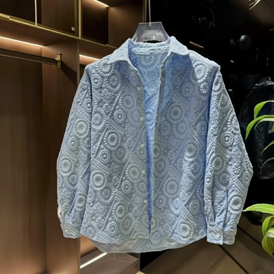 Fashion New Style Jacquard Shirt Jacket for Men Long-sleeved Casual and Versatile Loose Sunscreen