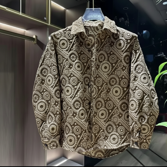 Fashion New Style Jacquard Shirt Jacket for Men Long-sleeved Casual and Versatile Loose Sunscreen