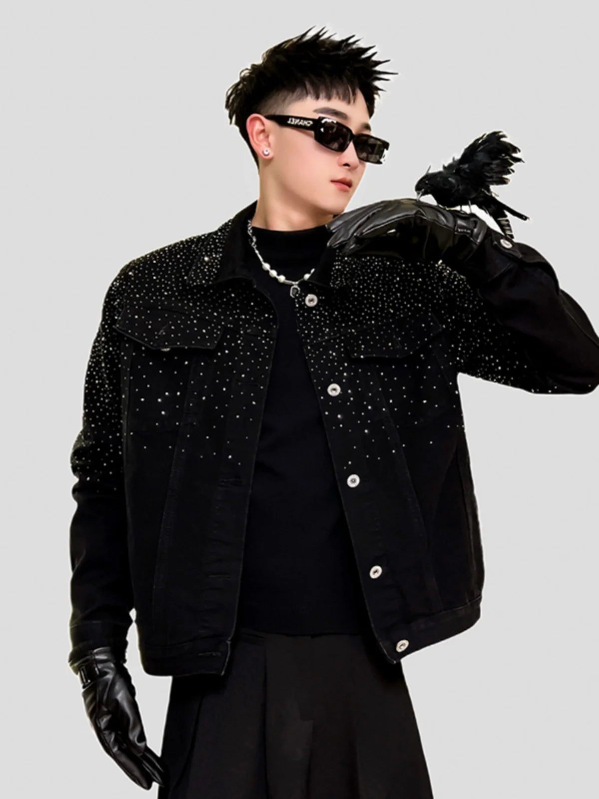 2025 American Style High-End Heavy-Duty Rhinestone Denim Jacket Light Luxury Fashion Trend Top Jacket Men's Clothing