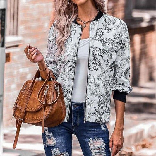 Plus SizeShano's new autumn and winter printed casual loose women's thin jacket jacket