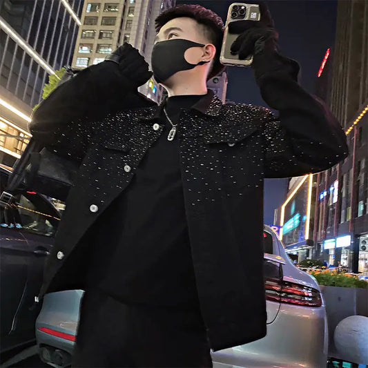Man Coat Short Rhinestones Cargo Jacket for Men Black High Quality Harajuku New in Vintage Deals Korean Reviews Many Cheap Sale