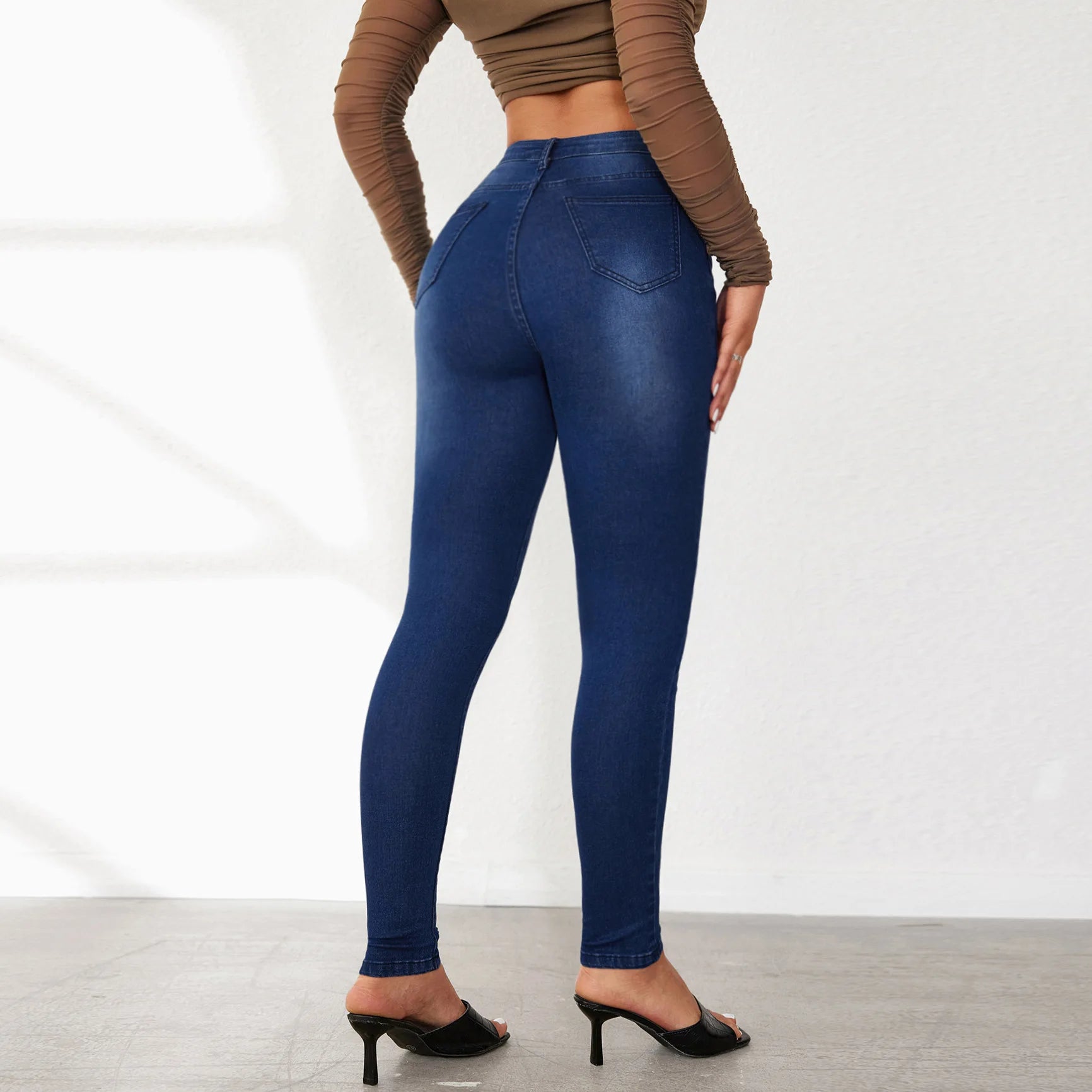 Pencil Denim Pants Ankle Length Jeans Women Washed Solid Jean Pockets High Waist Streetwear Distressed Vintage 2024 Skinny