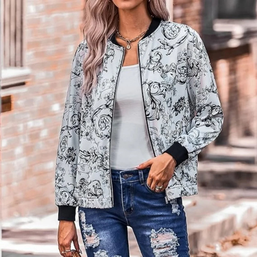 Plus SizeShano's new autumn and winter printed casual loose women's thin jacket jacket