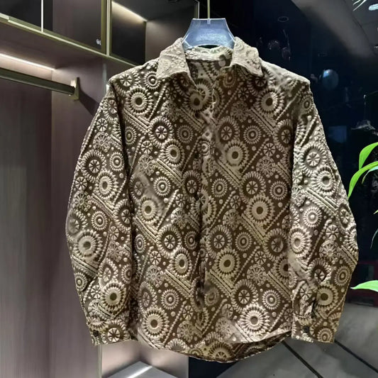 Fashion New Style Jacquard Shirt Jacket for Men Long-sleeved Casual and Versatile Loose Sunscreen