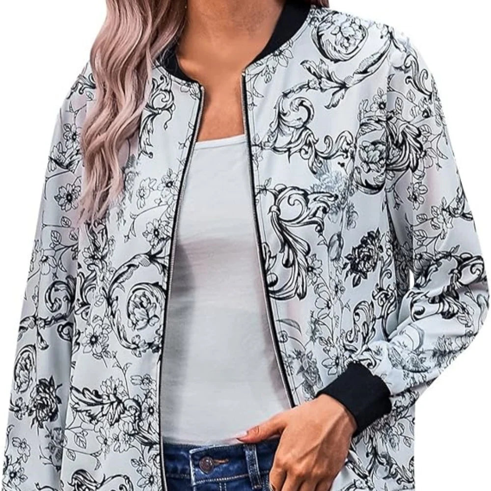Plus SizeShano's new autumn and winter printed casual loose women's thin jacket jacket