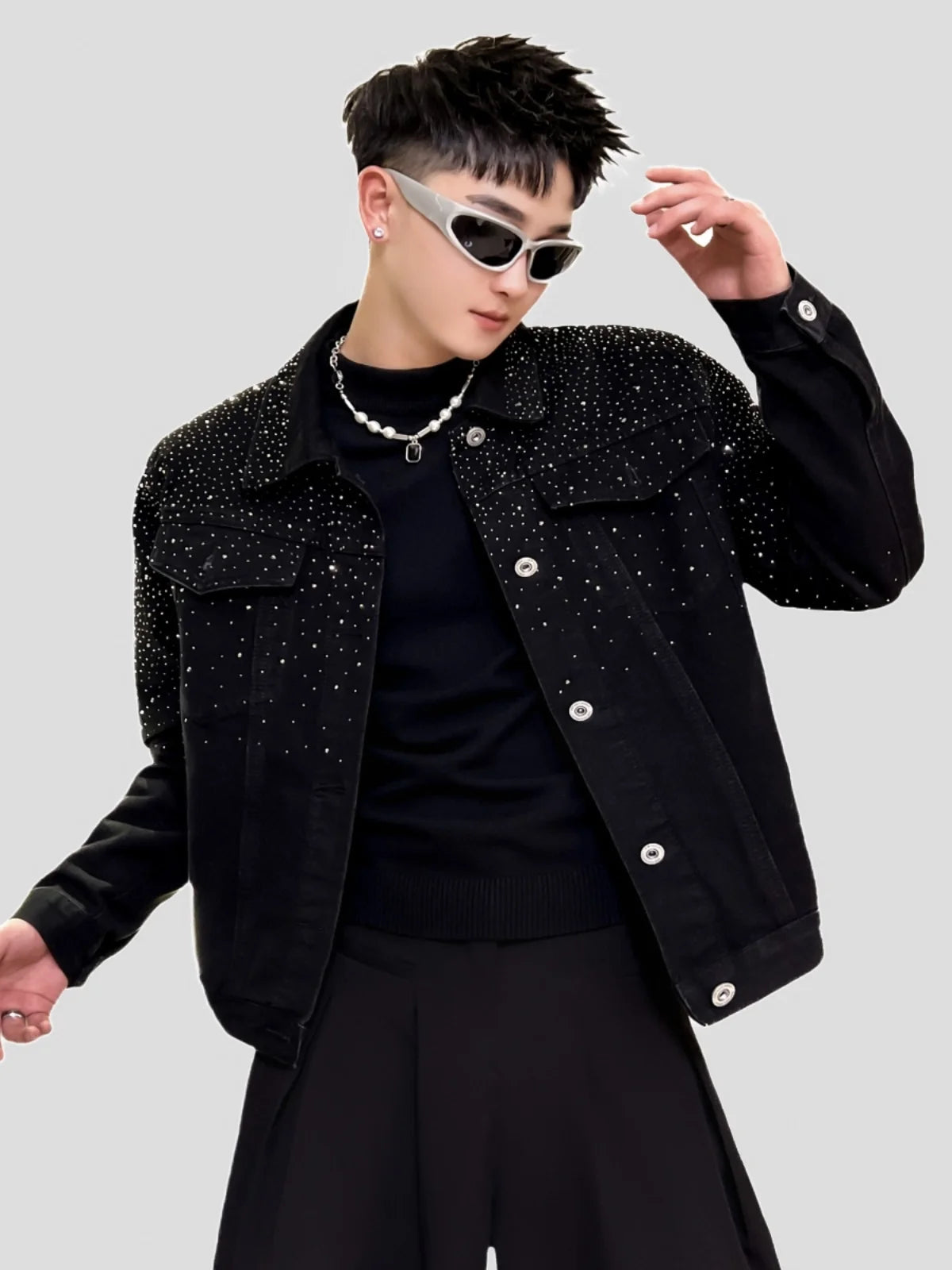 2025 American Style High-End Heavy-Duty Rhinestone Denim Jacket Light Luxury Fashion Trend Top Jacket Men's Clothing