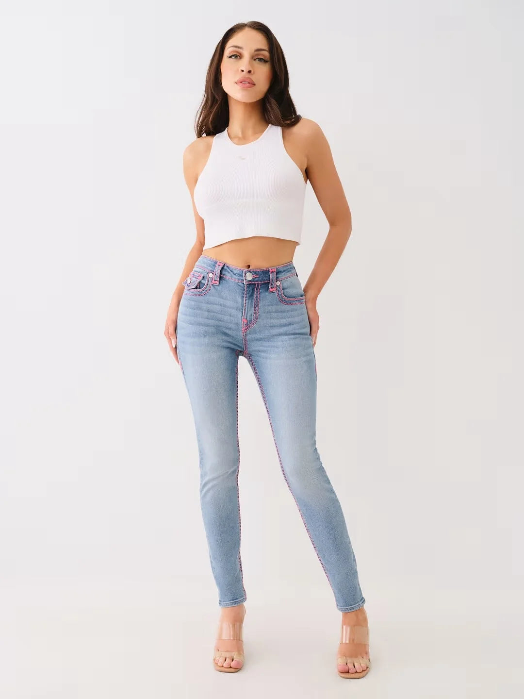 Jennie Mid Rise Super T Skinny Jean Embroidery Women Jeans High Street Sexy High Waisted Jeans Woman Casual Tight Washed Pants