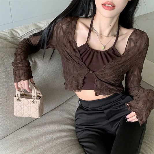 Summer Thin Sun-proof Cardigans Women Crochet Midriff-baring Tops Short Leisure All-match Y2k Korean Style Daily Slim Fashion