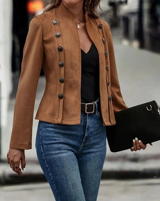  Womens Faux Suede Jacket Open Front Jacket Coat Double-Breasted Buttons Casual Outerwear