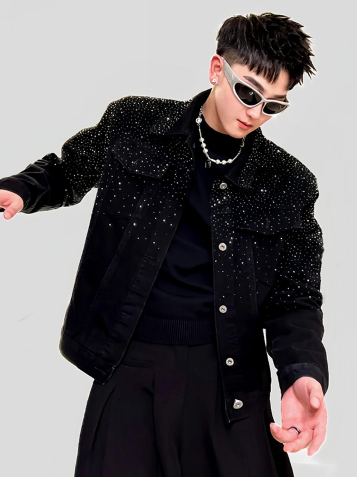2025 American Style High-End Heavy-Duty Rhinestone Denim Jacket Light Luxury Fashion Trend Top Jacket Men's Clothing