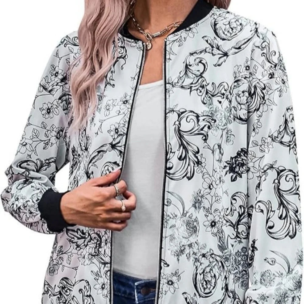Plus SizeShano's new autumn and winter printed casual loose women's thin jacket jacket