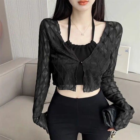 Summer Thin Sun-proof Cardigans Women Crochet Midriff-baring Tops Short Leisure All-match Y2k Korean Style Daily Slim Fashion
