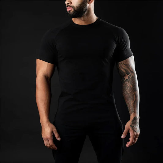Cotton T-shirt Summer Men's Athleisure Workout short sleeve Muscle Fitness T-shirt High Quality Men T-shirt Gym Sport Shirt Tops
