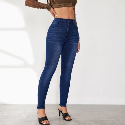 Pencil Denim Pants Ankle Length Jeans Women Washed Solid Jean Pockets High Waist Streetwear Distressed Vintage 2024 Skinny
