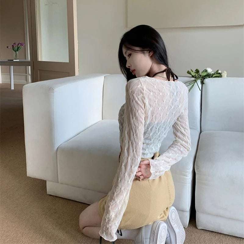 Summer Thin Sun-proof Cardigans Women Crochet Midriff-baring Tops Short Leisure All-match Y2k Korean Style Daily Slim Fashion