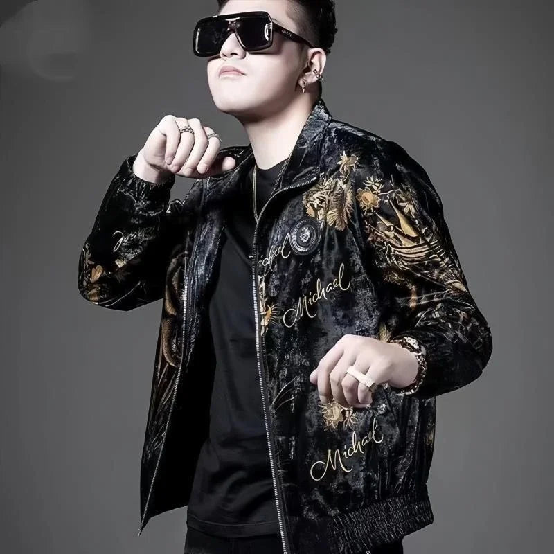 Spring and Autumn New Men's Soft Shell Jacket Coat High end Trendy Fashion Personalized Printed Collar Top