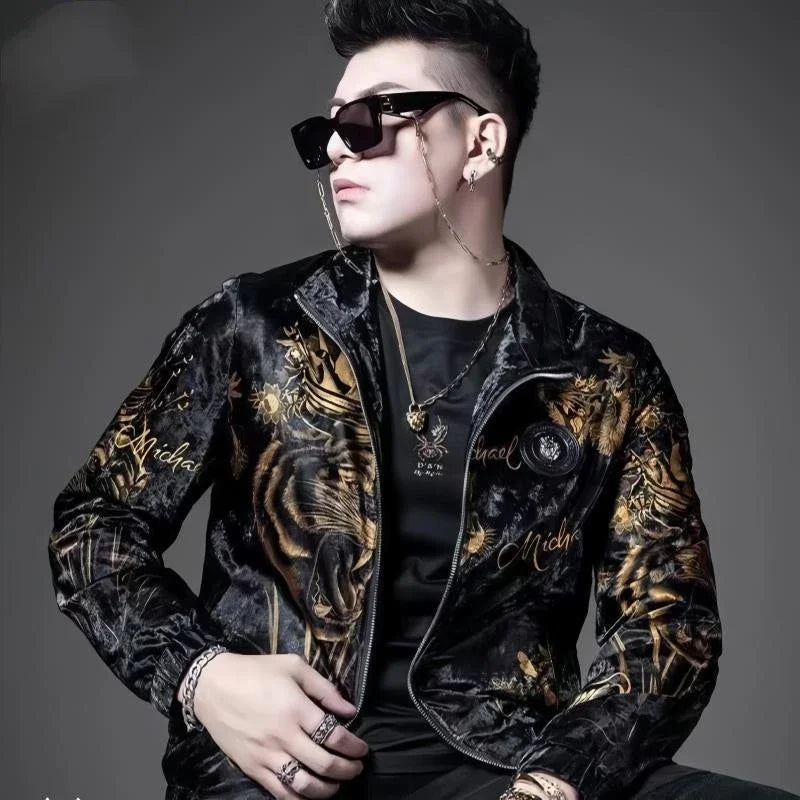 Spring and Autumn New Men's Soft Shell Jacket Coat High end Trendy Fashion Personalized Printed Collar Top