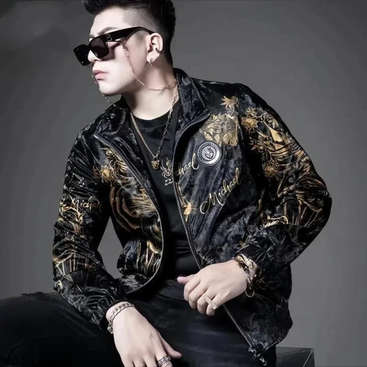 Spring and Autumn New Men's Soft Shell Jacket Coat High end Trendy Fashion Personalized Printed Collar Top
